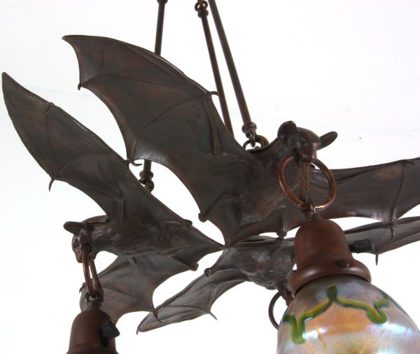 3 Light Austrian Bronze Hanging Bat Lamp Lot 368