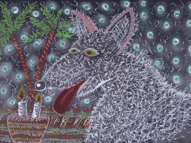 Roy de Forest HAPPY BIRTHDAY Drawing