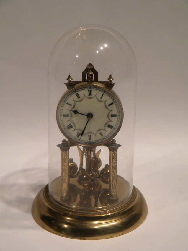German Brass Anniversary Clock Under Glass Dome Lot 26045