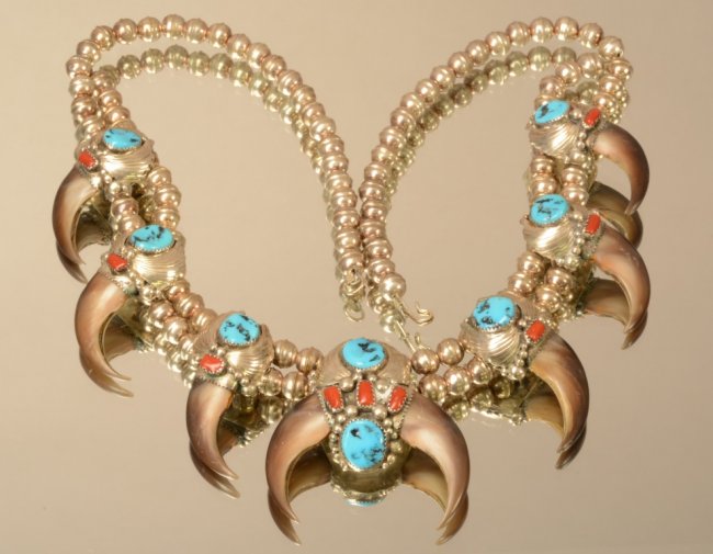 Navajo Bear Claw Squash Blossom necklace Lot 137