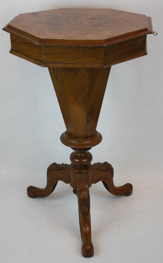 5 Victorian sewing table on tapered pedestal base Lot 5