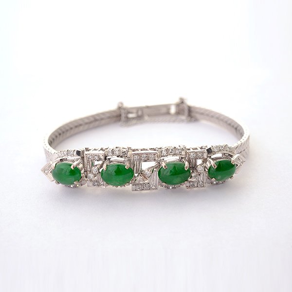 Jade, Diamond, 18k White Gold Bracelet.