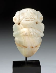 Taino Carved Stone Amulet - Squatting Zemi Figure