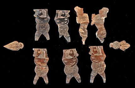 9 Ancient Mesopotamian Bone Inlays w/ Sphinxes