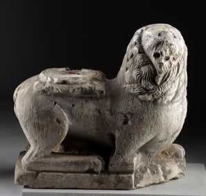 12th C. Venetian Limestone Stylobate Lion, Column Support