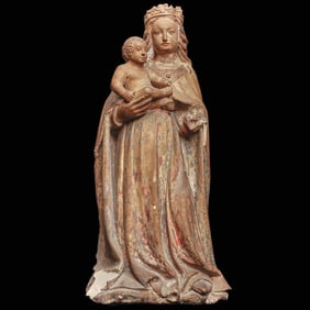 French Gothic Limestone Madonna and Child Figure
