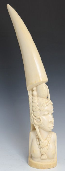 CARVED AFRICAN IVORY TUSK TRIBAL FEMALE BUST : Lot 42279