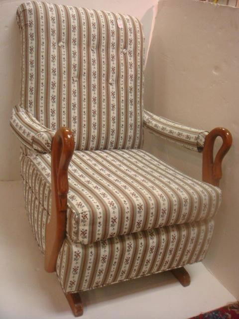 247B: Mahogany Framed Upholstered Goose Neck Rocker: : Lot ...
