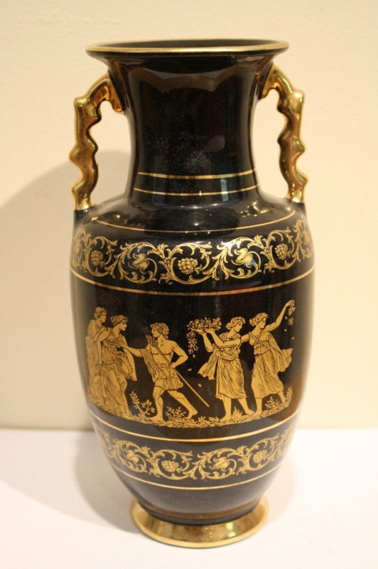 138 Greek 24K gold gild vase with handles Lot 138