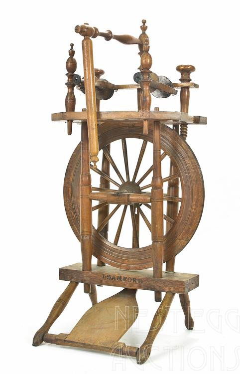 Canadian Style Spinning Wheel Branded J. Sanford : Lot 148