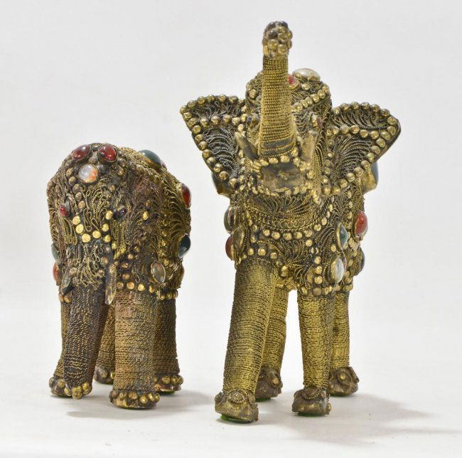 Two Chinese brass or bronze jeweled elephant figurines Lot 97