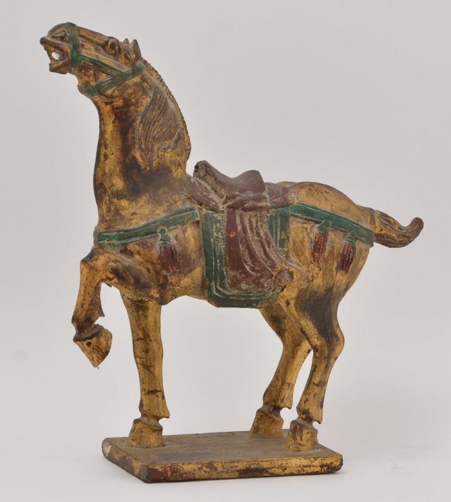 Chinese Carved Wood Polychrome horse : Lot 237