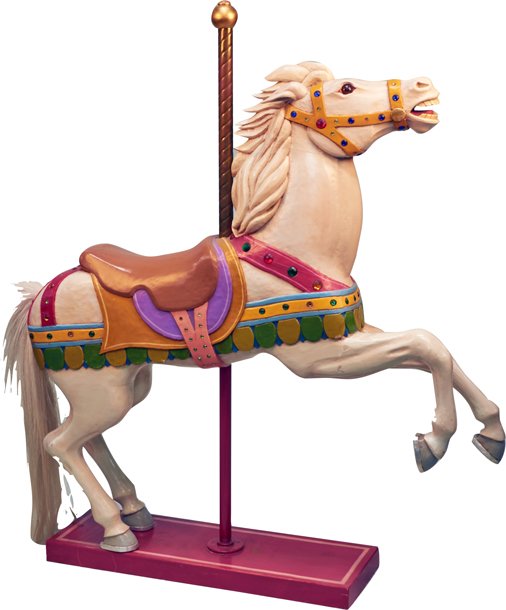 Painted Carved Wood Carousel Horse w/ Brass Pole : Lot 1347