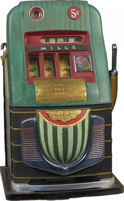 5 Cent Mills Melon Hightop Escalator Bell Slot Machine Lot 635