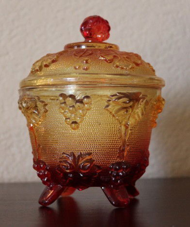 Vintage Orange and Red Carnival Glass Candy Dish