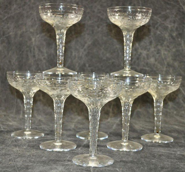 Fine Etched Hollow Stem Champagne Glasses 8 Piece Lot 56