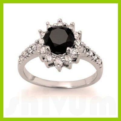 Genuine 2.46 ctw Black Diamond Ring 14kt Gold-White