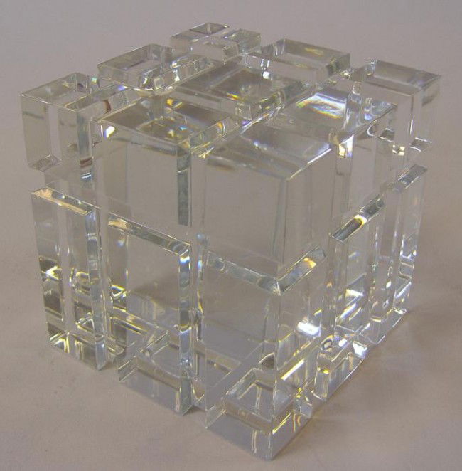 20: Large Baccarat Crystal Cube Sculpture Paperweight : Lot 20