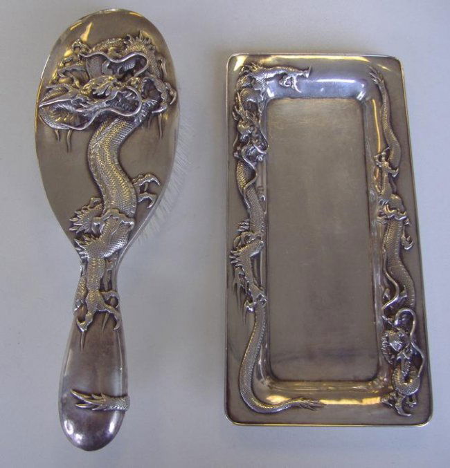 43 Musashiya Japanese Export Silver 10pc Vanity Set Lot 43