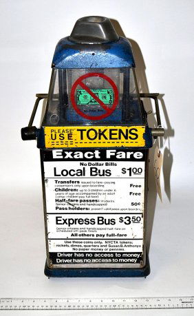 60: Vintage Token & Coin Bus Fare Box : Lot 60