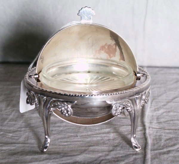 290 English roll top domed silver plate butter dish Lot 290