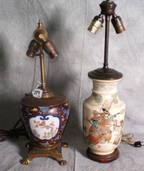 229 two antique Japanese porcelain table lamps. Lot 229