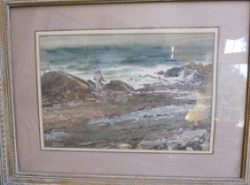 Watercolor, Shore Scene With Figure, Frank Bensing