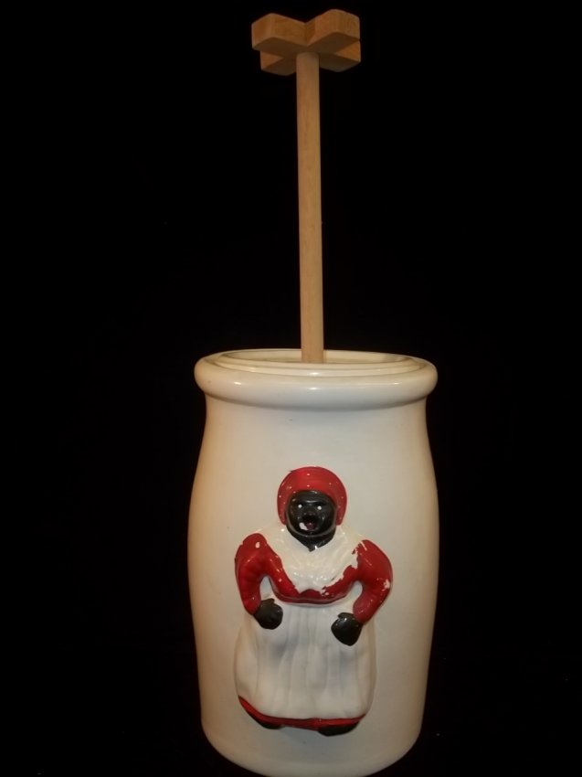 348 Black Americana Mammy Butter Churn Crock Lot 348