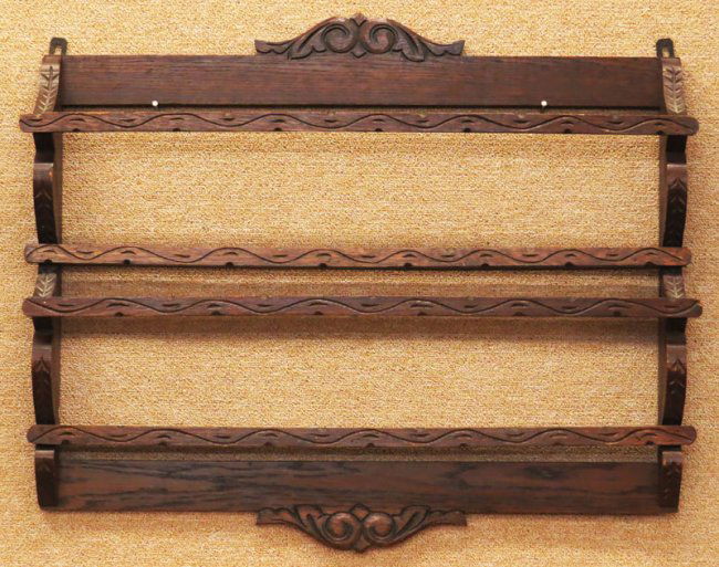 Antique Wooden Wall Hanging Plate Rack. Unsigned. Good Lot 126
