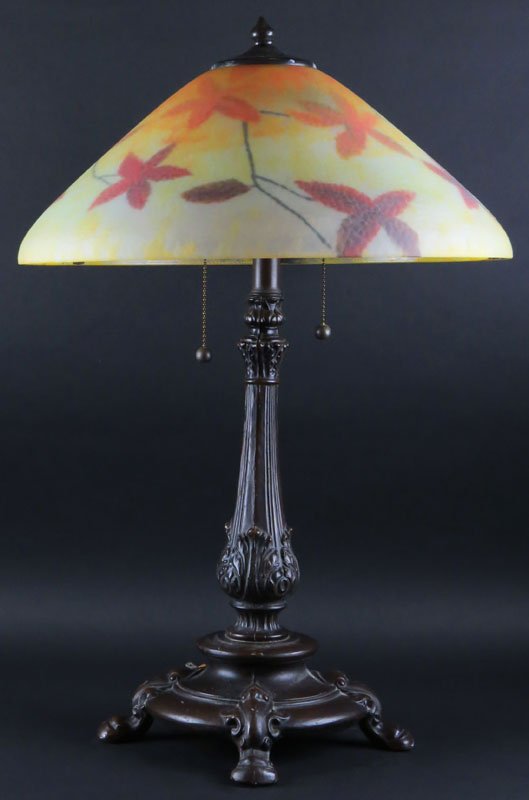 Reproduction Reverse Painted Glass Shade Lamp. Lot 144