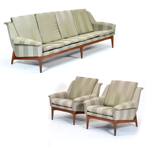 Danish modern bramin mobler teak sofa & arm chairs : lot 121