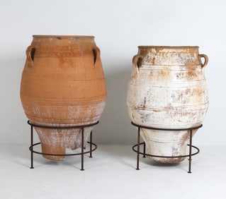 PAIR ANTIQUE MEDITERRANEAN TERRACOTTA OLIVE JARS