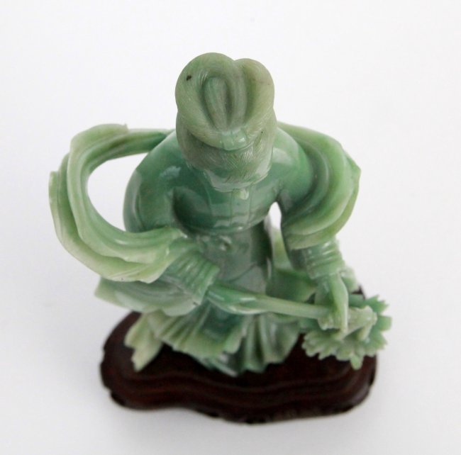 97 Chinese Carved Jade Figurine w/ Silver Inlay Base Lot 97