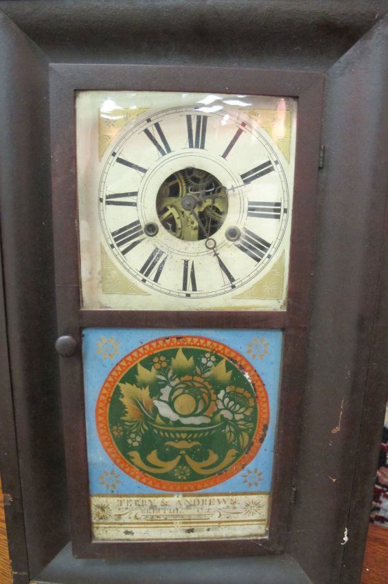 199 Terry Andrews Ogee Clock With Weights and Pendulum Lot 199