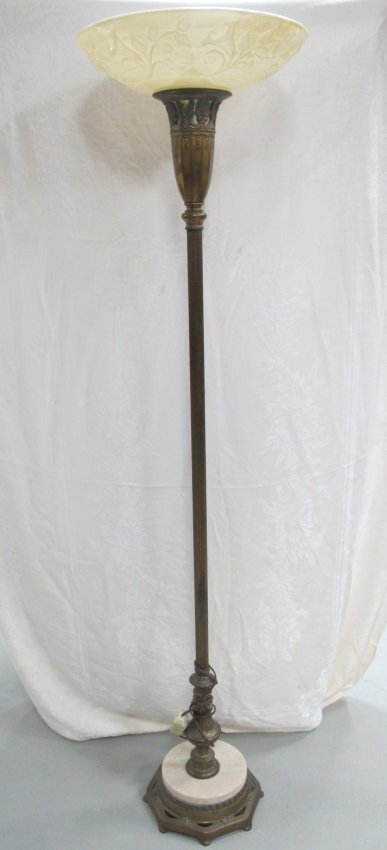 Art Deco Brass Torchiere Floor Lamp, Marble Base, ca. 1 : Lot 274