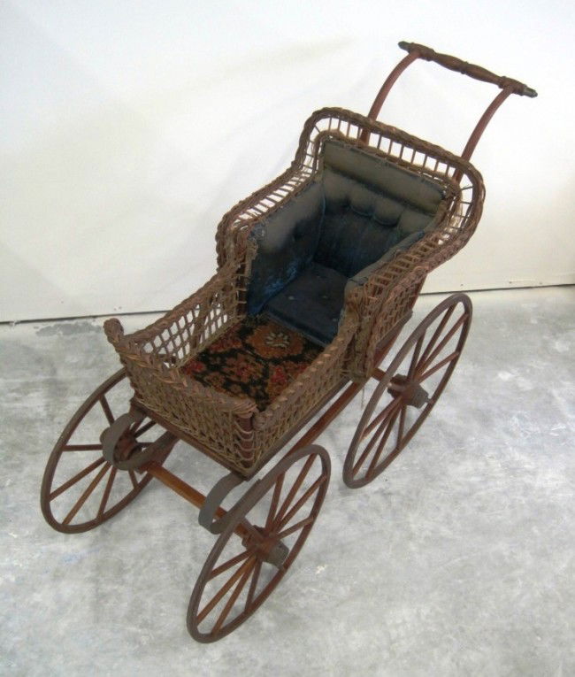 60: Antique Wicker Baby Carriage : Lot 60