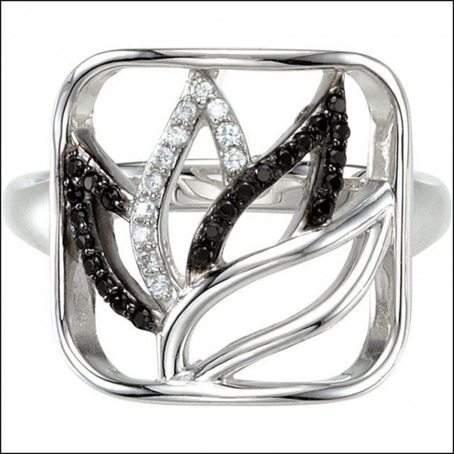 GENUINE BLACK SPINEL & DIAMOND RING