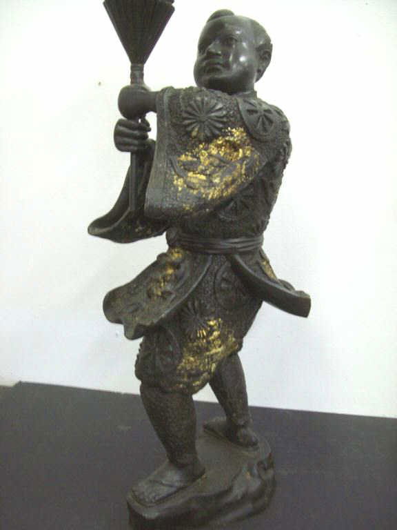 TALL JAPANESE SAMURAI WARRIOR BRONZE STATUE : Lot 1126