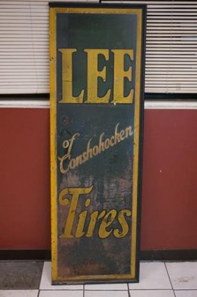 Vintage Lee of Conshohocken Tires Metal Sign with Wood : Lot 1094