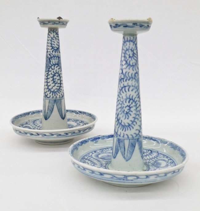 Pair Chinese Blue & White Porcelain Candlesticks Lot 140