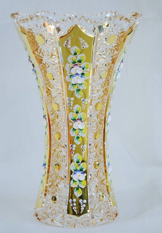 Czech Bohemian Crystal Enamel Vase 24k 10h Lot 11 4468