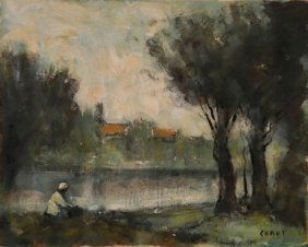 Bears signature Camille Corot Oil Painting : Lot 216