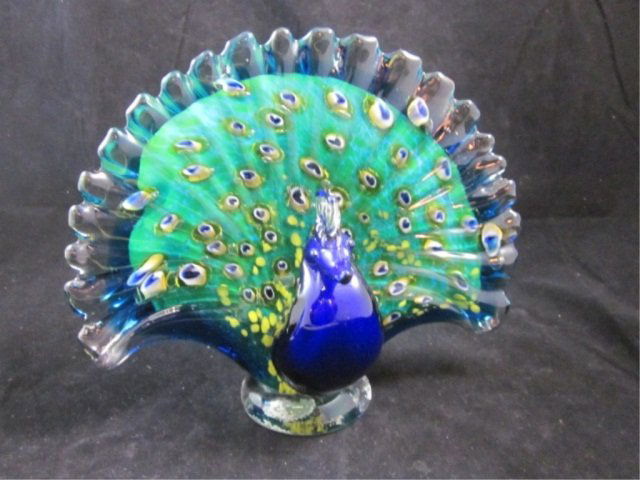 64: MURANO ART GLASS PEACOCK, GREEN , BLUE, & CLEAR, WI : Lot 64