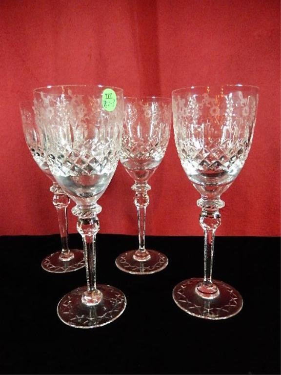 4 ROGASKA CRYSTAL WINE GLASSES, ETCHED DESIGN, APPROX Lot 207A