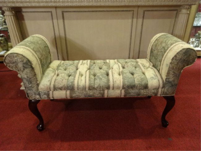 UPHOLSTERED BENCH TUFTED SEAT CURVED ARMS VERY GOOD Lot 2