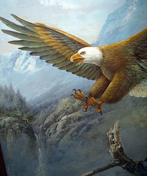 329: Listed Oil Painting M P Elliot Bald Eagle 1960's : Lot 329