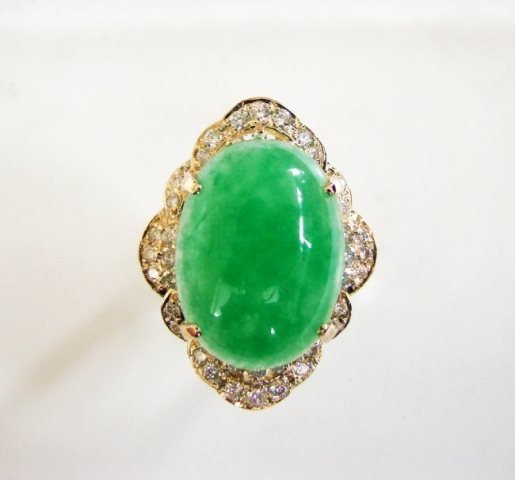 Anniversary Diamond-Jadeite Jade Ring 11.50Ct 14k Y/g