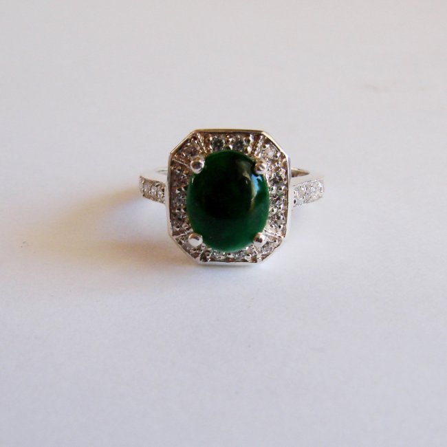 Anniversary Ring Imperial Jade/Diamond 2.98Ct 14k W/g