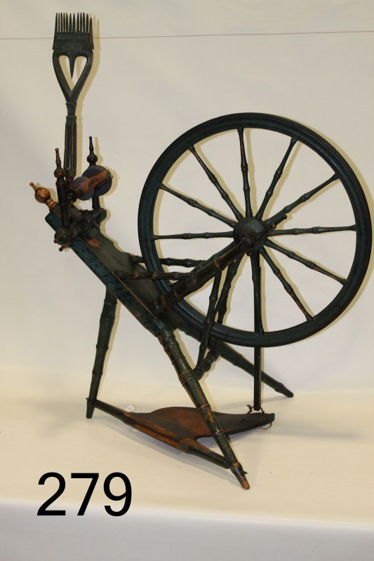 Dated 1864 Green Paint Decorated Spinning Wheel Lot 279