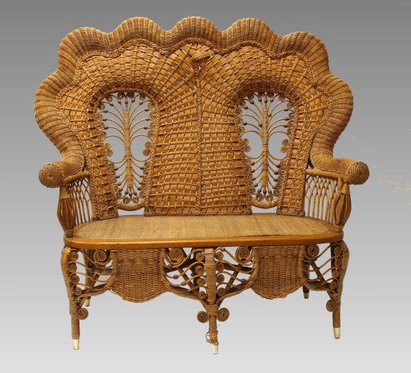 19th C Victorian High-Back Wicker Loveseat : Lot 134